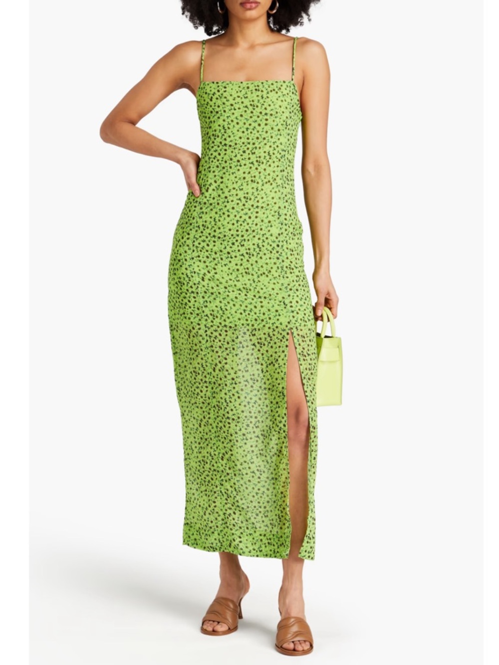 Ganni Lime Green Floral Maxi Dress